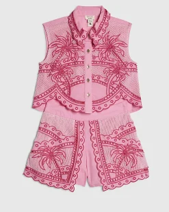 Mini Girls Pink Palm Tree Shirt And Short Set