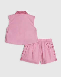 Mini Girls Pink Palm Tree Shirt And Short Set