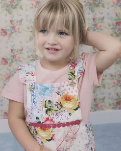 Mini Girls Pink Patchwork Cotton Dungarees