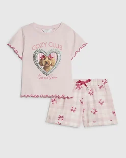 Mini Girls Pink Puppy Pyjamas Set