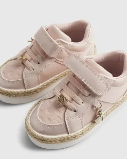 Mini Girls Pink Raffia Trainers