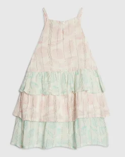 Mini Girls Pink Shell Print Tiered Dress
