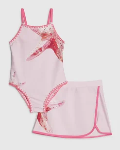 Mini Girls Pink Starfish Swimsuit Set
