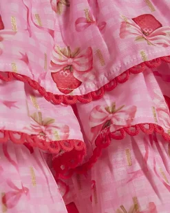 Mini Girls Pink Strawberry Bow Skirt Set