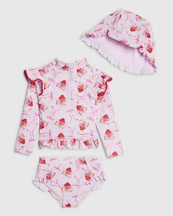 Mini Girls Pink Strawberry Bow Bikini Set