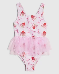 Mini Girls Pink Strawberry Bow Tutu Swimsuit