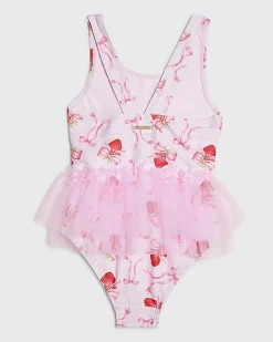 Mini Girls Pink Strawberry Bow Tutu Swimsuit