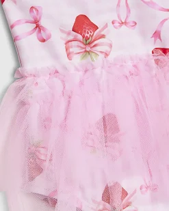 Mini Girls Pink Strawberry Bow Tutu Swimsuit