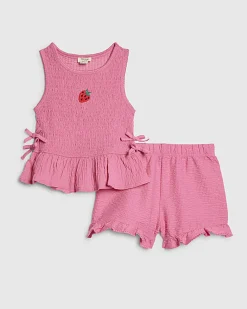 Mini Girls Pink Strawberry Top And Shorts Set