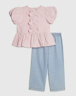 Mini Girls Pink Stripe Top and Jeans Set