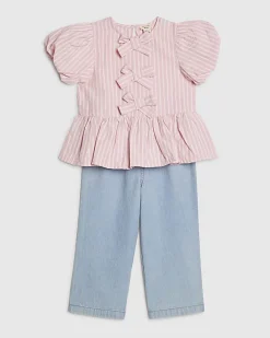 Mini Girls Pink Stripe Top and Jeans Set