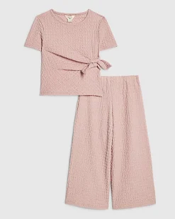 Mini Girls Pink Textured Wide Leg Set