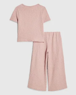 Mini Girls Pink Textured Wide Leg Set