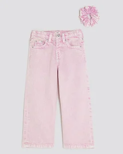 Mini Girls Pink Wide Leg Jeans Set