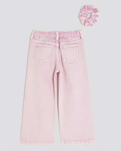 Mini Girls Pink Wide Leg Jeans Set