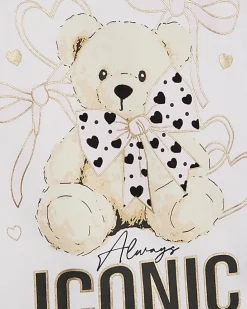 Mini Girls White Bear Frill Sleeve T-Shirt