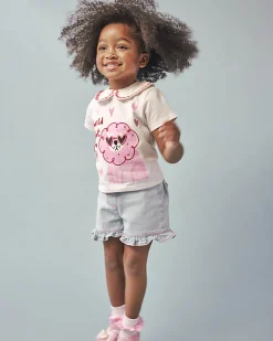 Mini Girls White Collar T-Shirt Denim Set