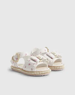 Mini Girls White Ditsy Rose Bow Sandals