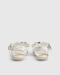 Mini Girls White Ditsy Rose Bow Sandals