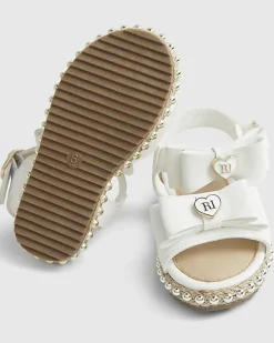 Mini Girls White Double Bow Sandals