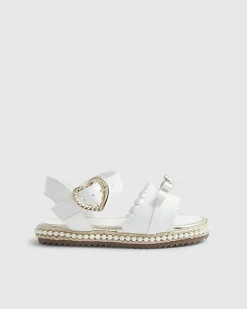Mini Girls White Double Bow Sandals