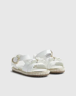 Mini Girls White Double Bow Sandals