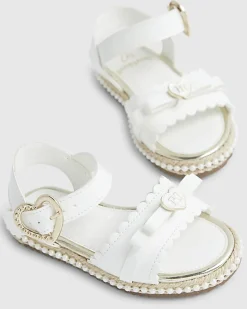 Mini Girls White Double Bow Sandals