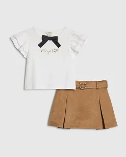 Mini Girls White Faux Suede Skort Set