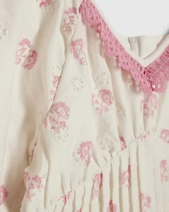 Mini Girls White Floral Belted Cotton Dress