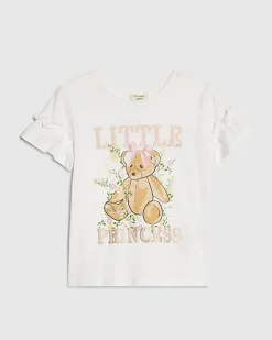 Mini Girls White Floral Bear T-Shirt