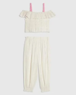 Mini Girls White Floral Trousers Set