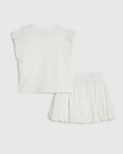 Mini Girls White Frill Sleeve T-Shirt Set