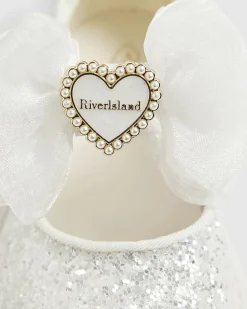 Mini Girls White Glitter Bow Mary Jane Shoes