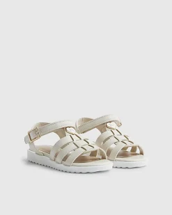 Mini Girls White Heart Caged Sandals