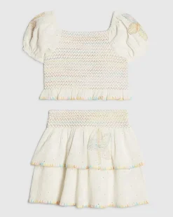 Mini Girls White Rainbow Whipstitch Top Set