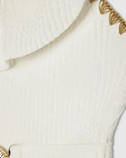 Mini Girls White Shell Textured Belt Swimsuit