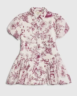 Mini Girls White Toile Print Prom Dress