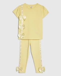 Mini Girls Yellow Satin Bow T-Shirt Set
