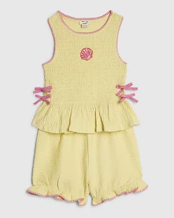Mini Girls Yellow Seashell Top And Shorts Set