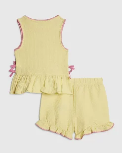 Mini Girls Yellow Seashell Top And Shorts Set