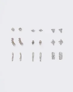 Mixed Metal Multipack Diamante Earrings