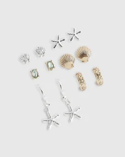Mixed metal shell starfish multipack earrings