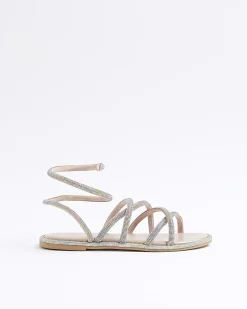 Multi Colour Embellished Ankle Wrap Sandals