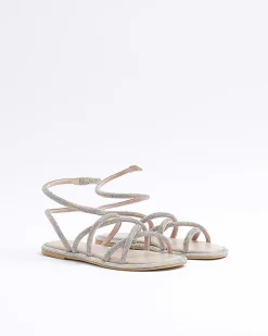 Multi Colour Embellished Ankle Wrap Sandals
