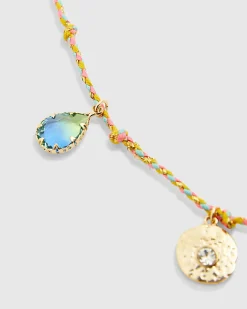 Multi Colour flower gem cord necklace