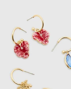 Multi Colour palm tree flower 3 pack earrings