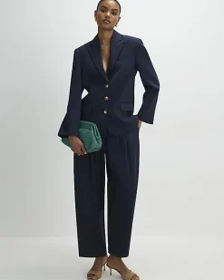 Navy Barrel Leg Trousers