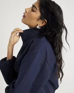 Navy Belted Bubble Hem Jacket