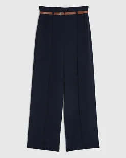 Navy Belted Straight Leg Trousers