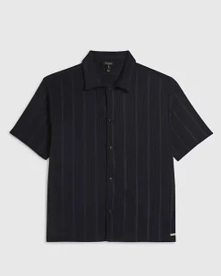 Navy Boxy Fit Ribbed Shirt